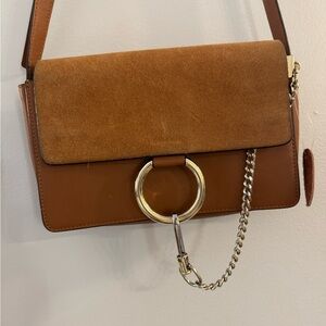 Brown Leather crossbody Bag with Gold Accent (Chloe Faye lookalike)
